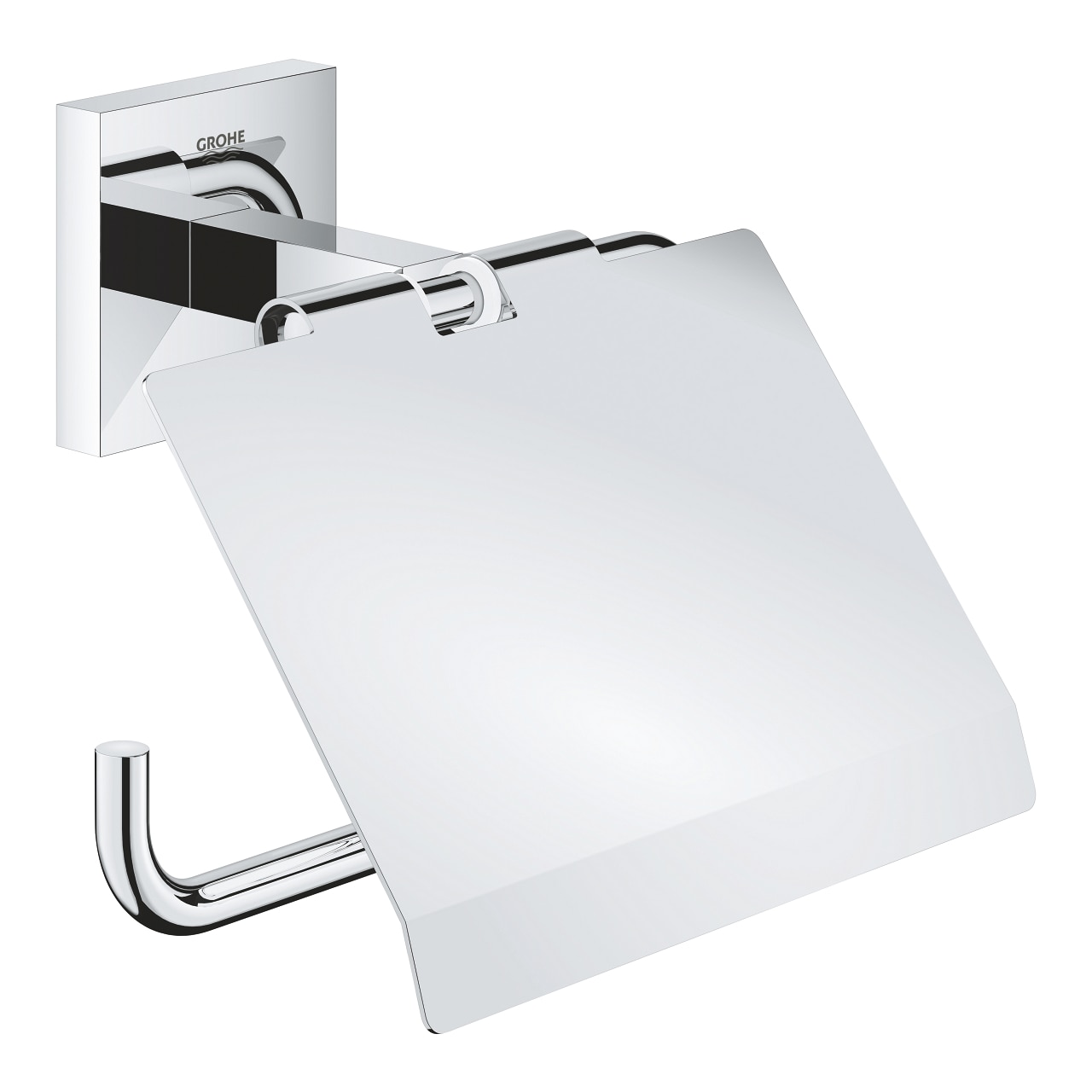 Fotografie Suport hartie igienica Grohe Start Cube 41102000, 1 rola, capac, montare pe perete, fixare ascunsa, Crom
