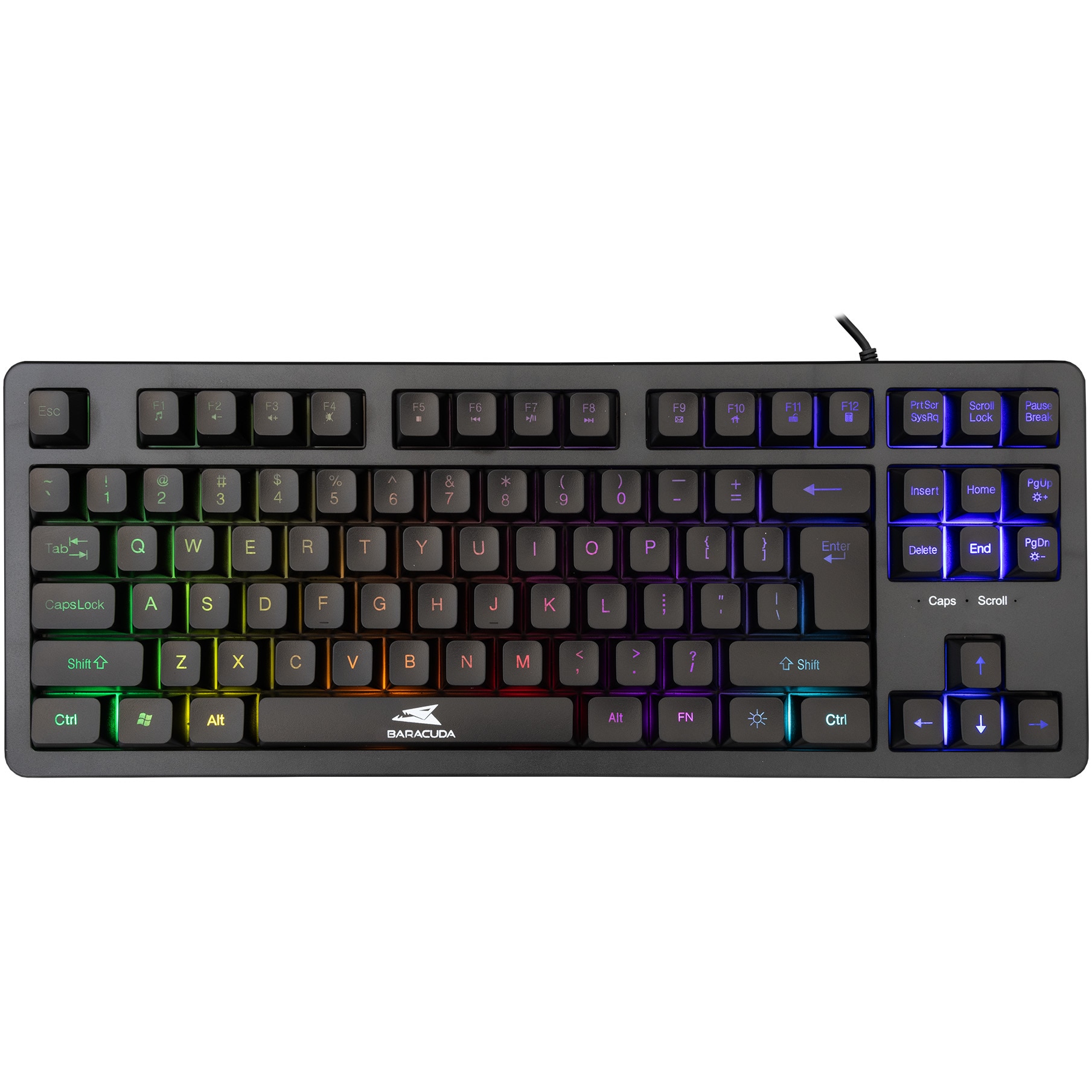 Fotografie Tastatura Gaming cu fir Barracuda KRILL, Layout US TKL Design, 19 Taste Anti-Ghosting, RGB LED, Switch-uri Membrana, Cablu PVC 1,5m, Neagra