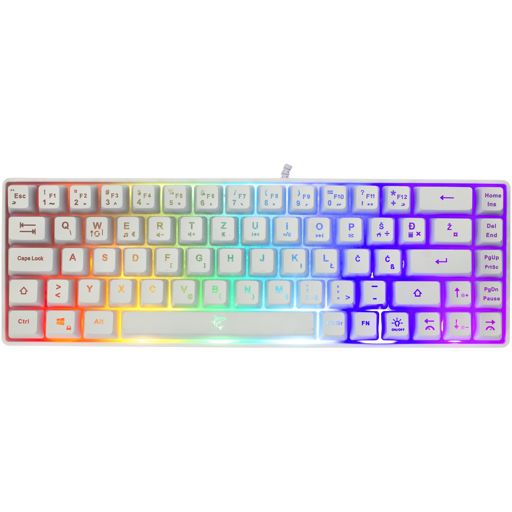 Fotografie Tastatura Gaming cu fir White Shark RONIN, Tip Compact Carry-On, 19 taste Anti-Ghosting, Taste Iluminate Rainbow LED, Cablu 1.5m, Alb