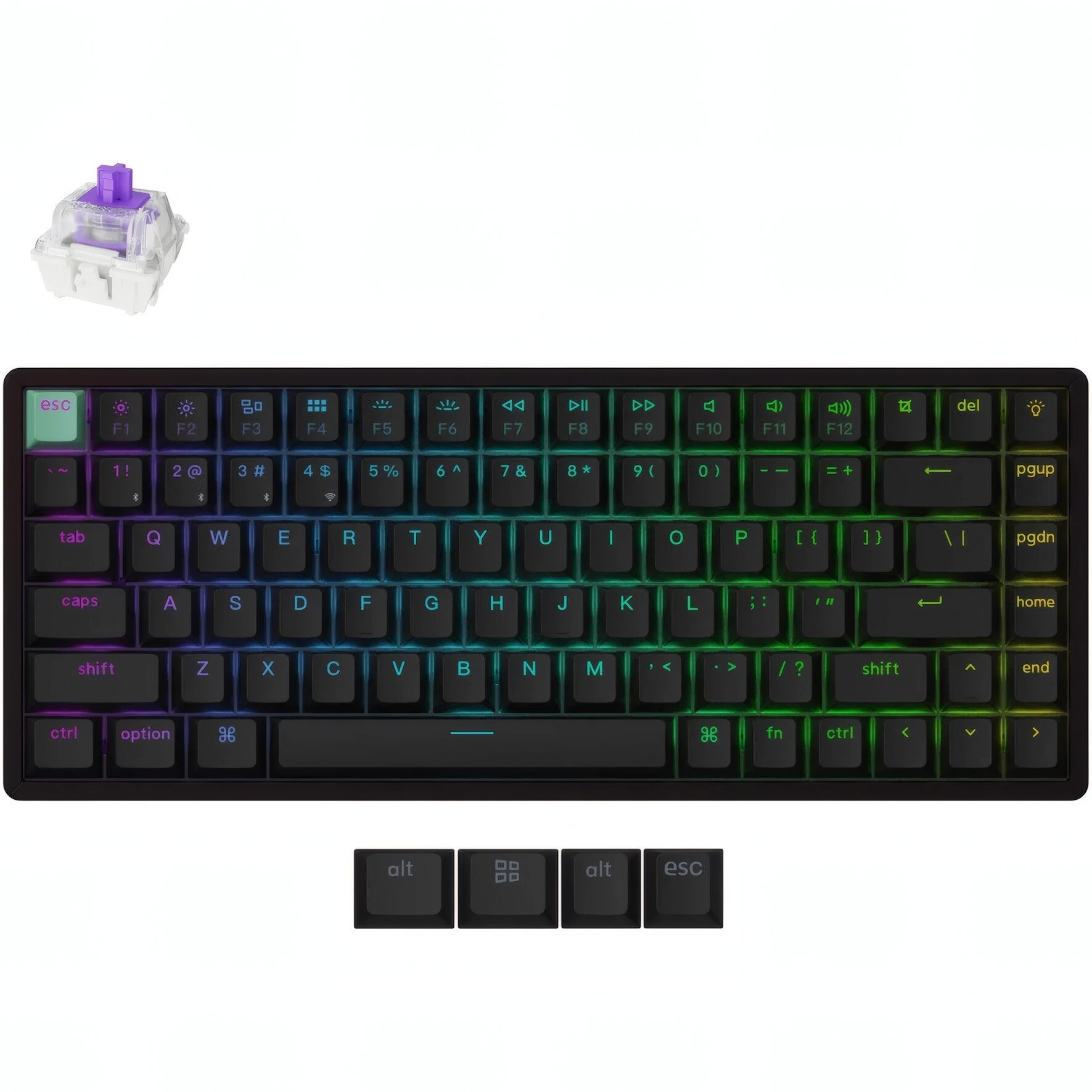 Fotografie Tastatura gaming magnetica wireless Keychron K2 HE Standard Edition, Tri-Mode 2.4GHz/BT/USB-C, aluminiu, switch-uri Hall Effect Gateron Double Rail, TMR, PBT, RGB, hot-swap, Keychron Web Launcher, layout US 75%, macOS/Windows/Linux, Black