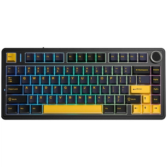 Fotografie Tastatura gaming mecanica cu fir AULA F75, USB-C, Hot-swappable, switch-uri Pink Reaper, RGB, layout US 75%, negru, macOs/Windows/Linux