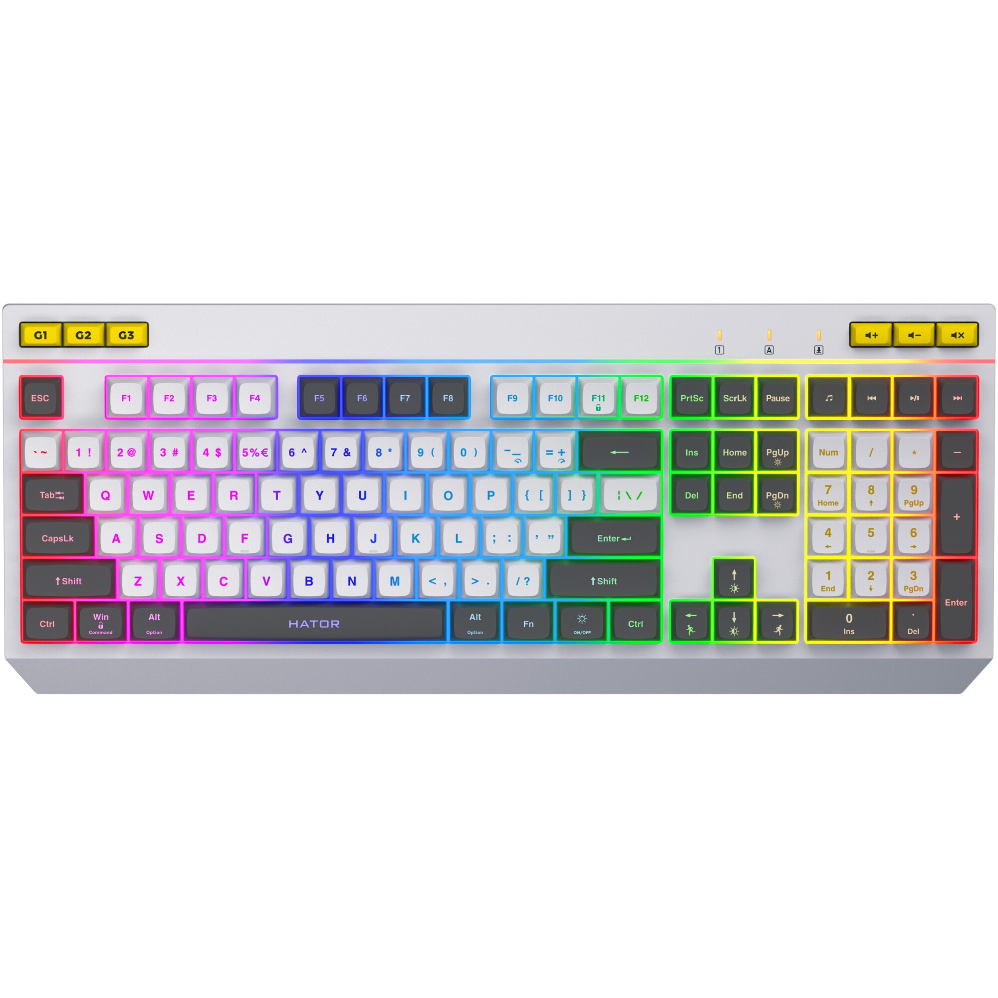 Fotografie Tastatura gaming mecanica cu fir Hator Icefall, conectivitate USB, iluminare RGB, tip switch membrana, material taste ABS cu gravare laser si acoperire UV, Alb