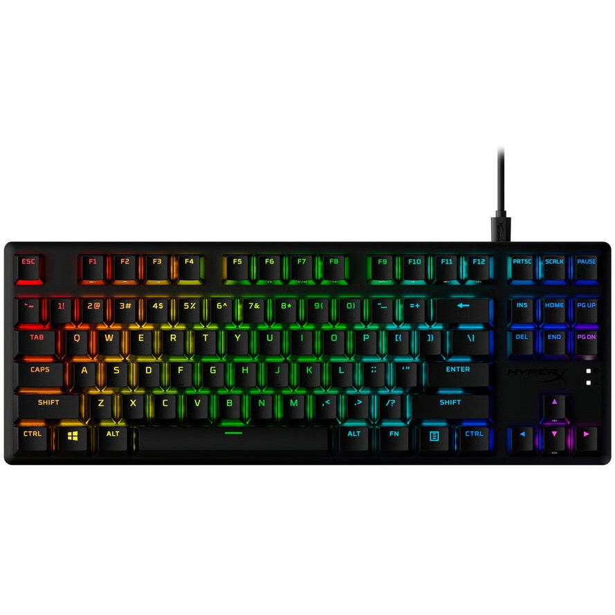 Fotografie Tastatura gaming mecanica HyperX Alloy Origins Core PBT RGB TKL, switch HX Aqua - Tactile, soft NGENUITY, 100% anti-ghosting, cablu USB-C detasabil, layout US, negru