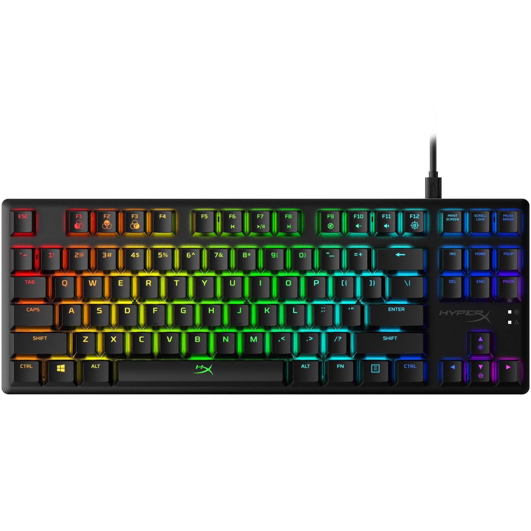 Fotografie Tastatura gaming mecanica HyperX Alloy Origins Core RGB TKL, switch HX Red - Linear, soft NGENUITY, 100% anti-ghosting, cablu USB-C detasabil, layout US, negru