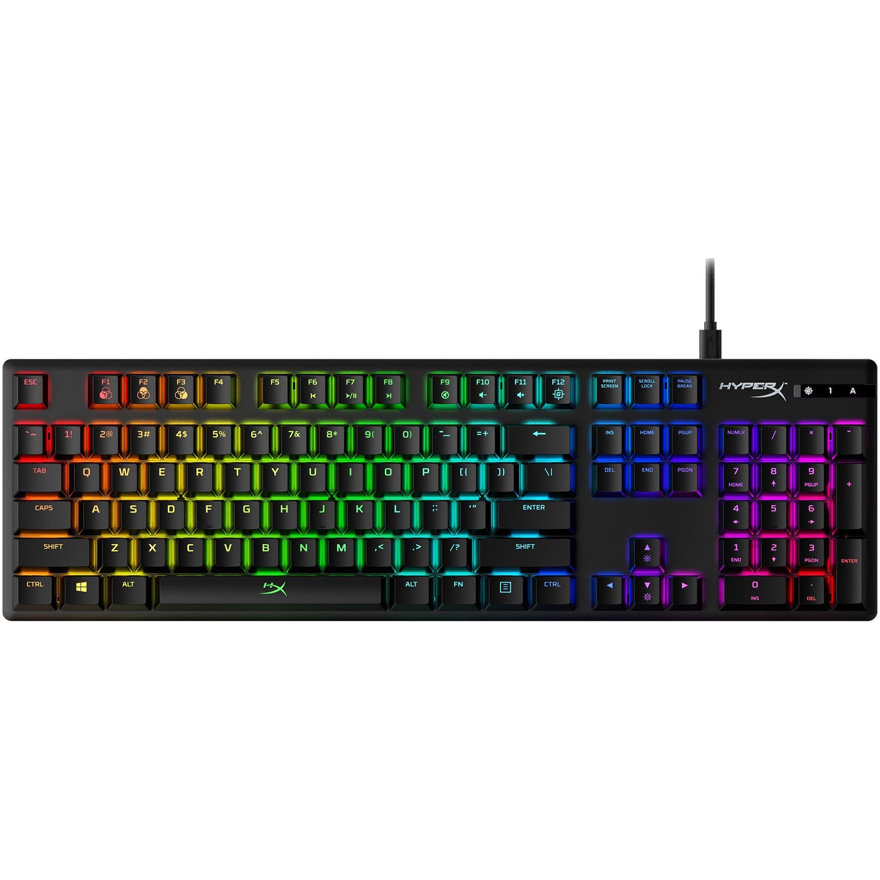 Fotografie Tastatura gaming mecanica HyperX Alloy Origins RGB, switch HX Red - Linear, soft NGENUITY, 100% anti-ghosting, cablu USB-C detasabil, layout US, negru