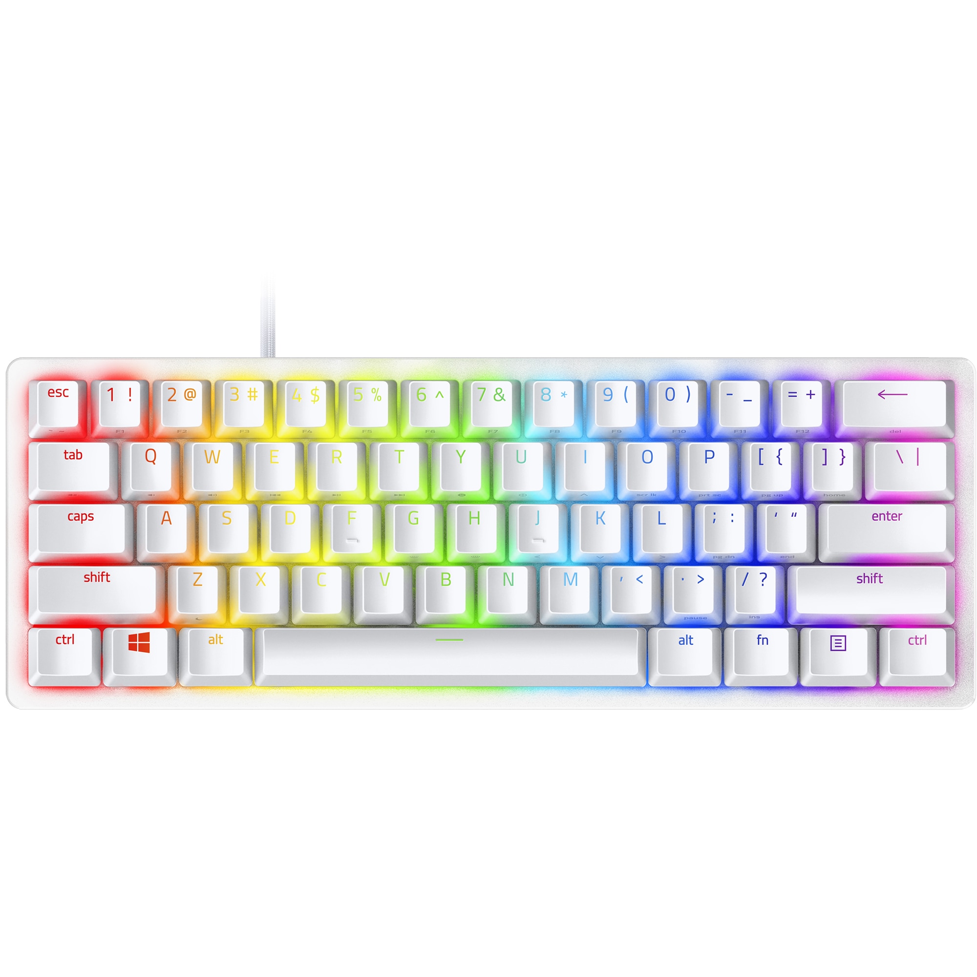 Fotografie Tastatura gaming mecanica Razer Huntsman Mini, iluminare Chroma RGB, switch optic Purple, Alb Mercury