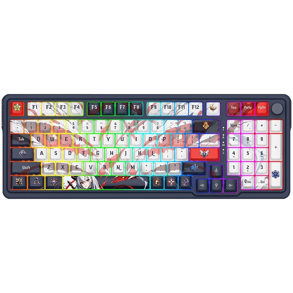 Fotografie Tastatura gaming mecanica Redragon Eisa Pro Honkai Impact, bluetooth, cu fir, wireless, iluminare RGB, Multicolor