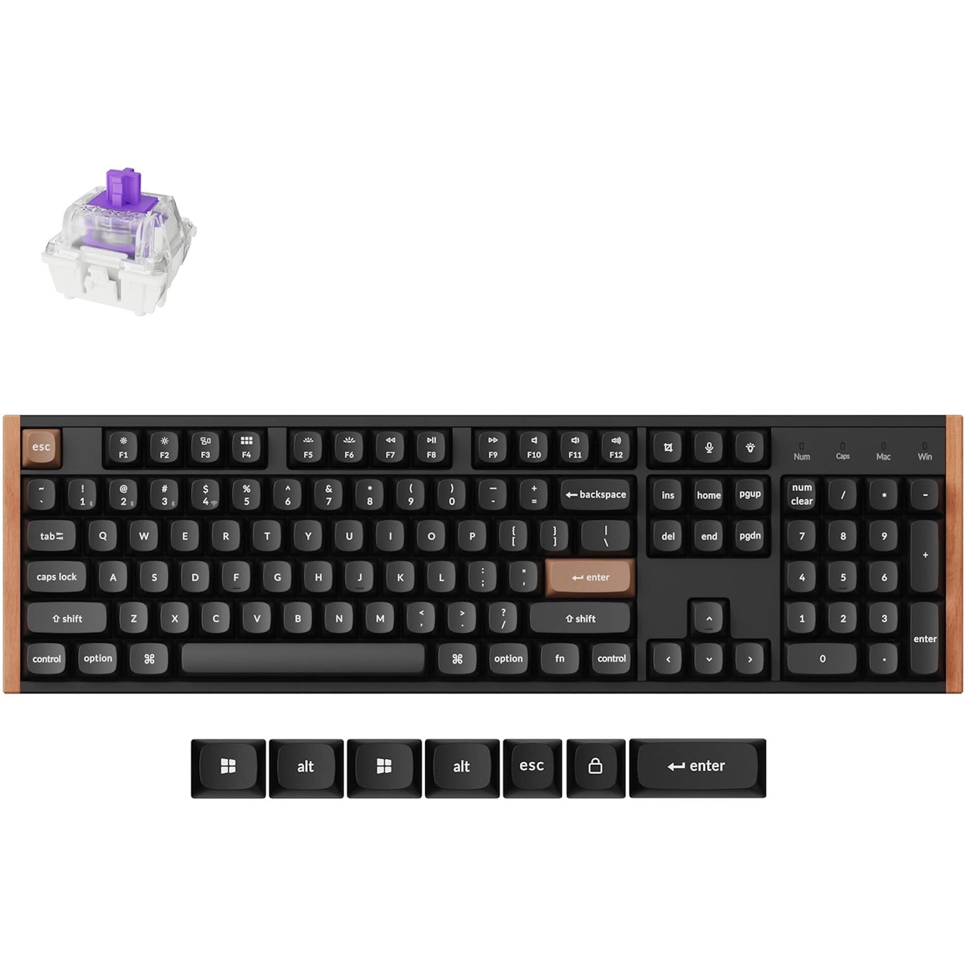 Fotografie Tastatura gaming wireless Keychron K10 HE Special Edition, Tri-Mode 2.4GHz/Bluetooth/Type-C, aluminiu-lemn, switch-uri magnetice Gateron Double Rail, senzori TMR, RGB, Keychron Web Launcher, layout US 100%, macOS/Windows/Linux, negru