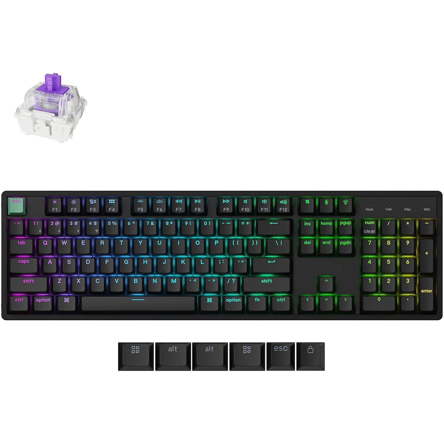 Fotografie Tastatura gaming wireless Keychron K10 HE Standard Edition, Tri-Mode 2.4GHz/Bluetooth/Type-C, switch-uri magnetice Gateron Double Rail, senzori TMR, RGB, Keychron Web Launcher, layout US 100%, macOS/Windows/Linux, negru
