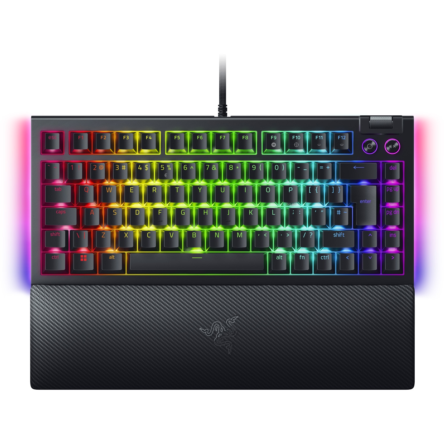 Fotografie Tastatura mecanica gaming BlackWidow V4 75%, taste ABS, layout Intls. US (ISO), iluminare RGB, 6 butoane customizabile, suport pentru incheietura magnetic, Negru