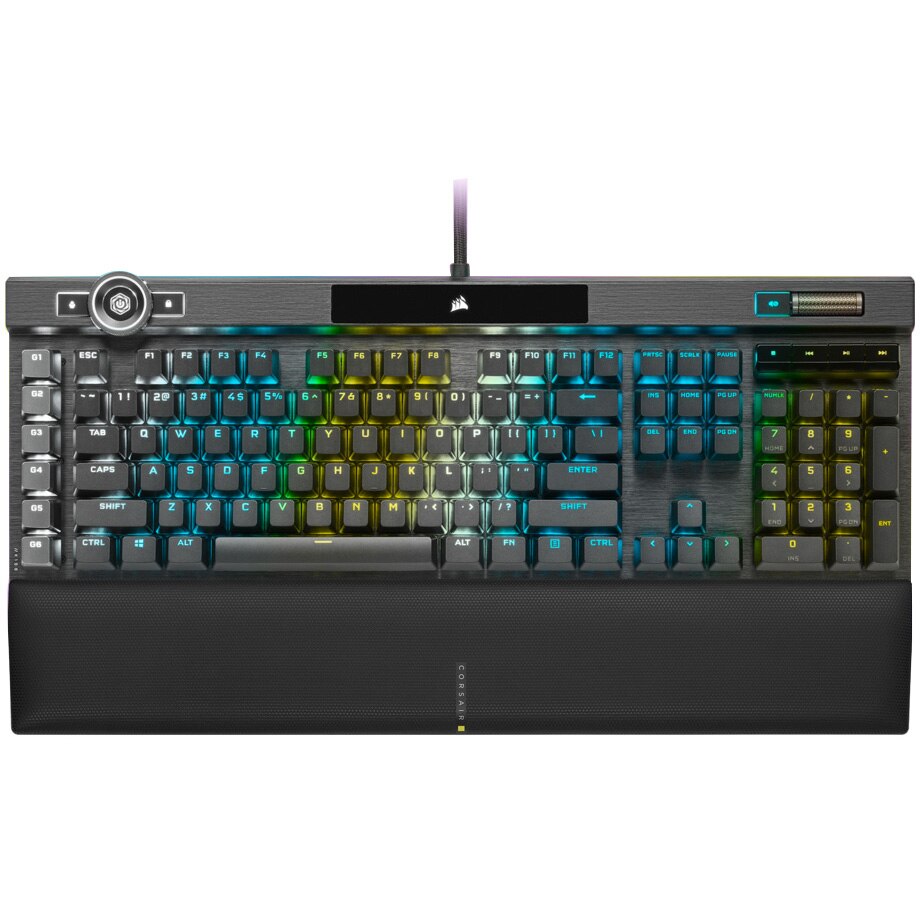 Fotografie Tastatura mecanica gaming Corsair K100, iluminare RGB, switch optic-mecanic Corsair OPX Rapidfire, taste macro si multimedia, cadru aluminiu, Negru