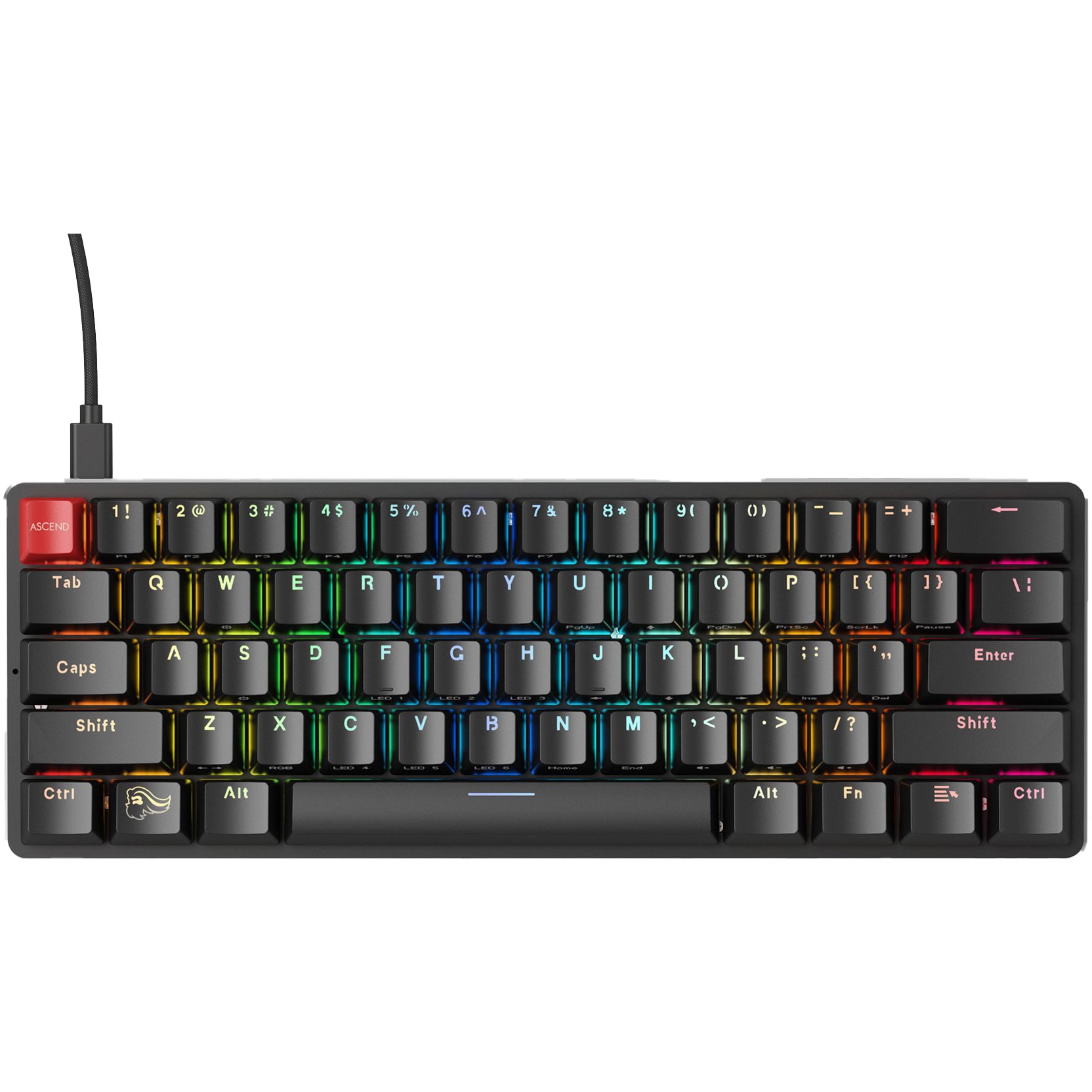 Fotografie Tastatura mecanica gaming Glorious GMMK Compact, iluminare RGB, switch Gateron Brown, US-Layout, Negru