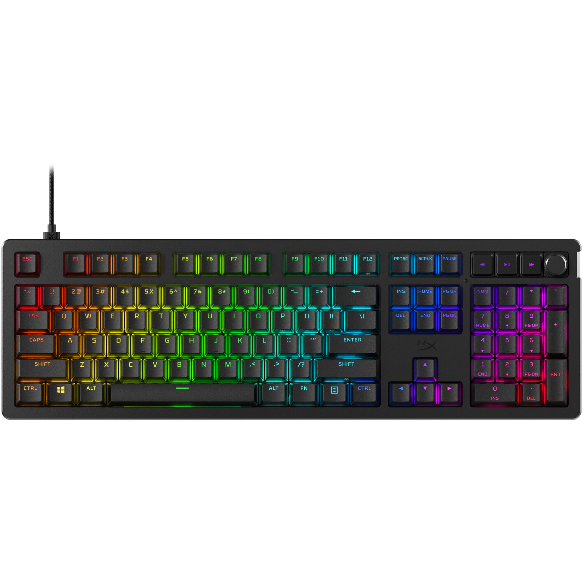 Fotografie Tastatura mecanica gaming HyperX Alloy Rise, switch HX - Linear, soft NGENUITY, cablu USB-C detasabil, taste PBT double-shot, layout US, negru