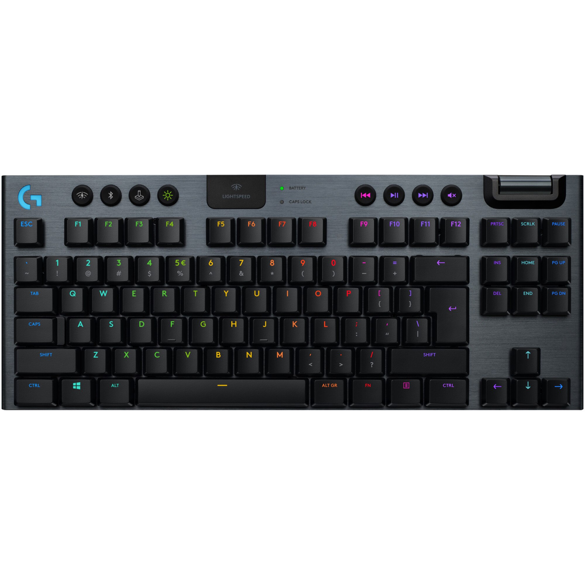 Fotografie Tastatura mecanica gaming Logitech G915 TKL, Ultraslim, Lightspeed Wireless & Bluetooth, Lightsync RGB, Switch Tactil, Negru Carbon