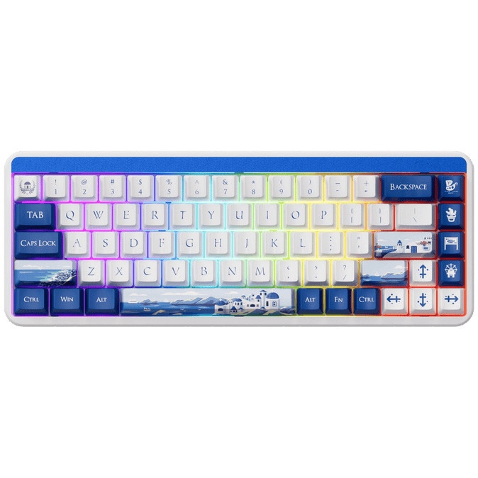 Fotografie Tastatura mecanica wireless Akko JIN01 Santorini, carcasa aluminiu, iluminare RGB, alb/albastru