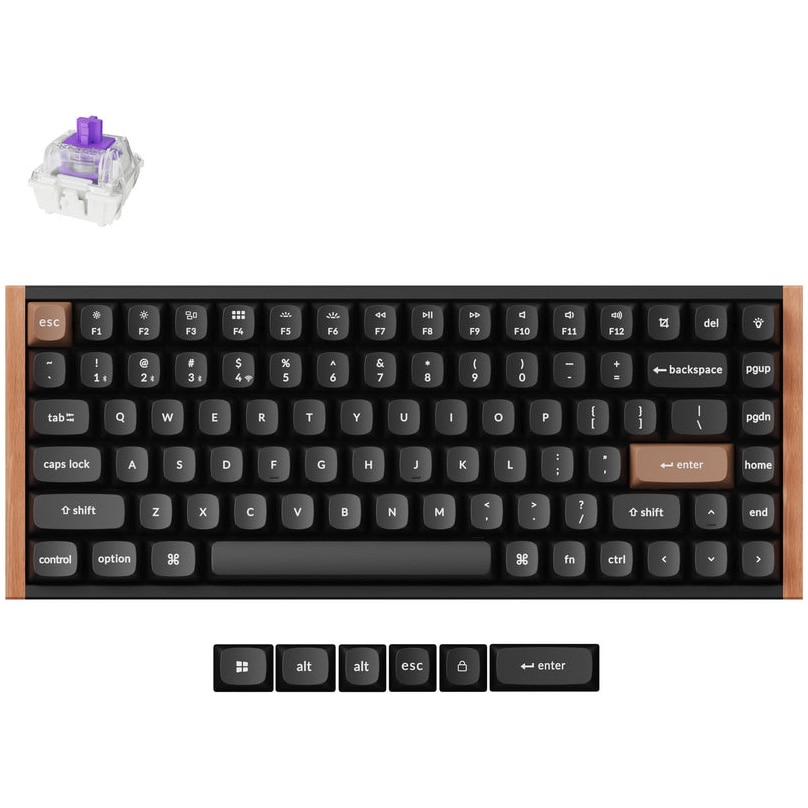 Fotografie Tastatura mecanica wireless Keychron K2 HE, 2.4GHz/Bluetooth, switch-uri magnetice, aluminiu si lemn, taste double-shot PBT, special edition, negru