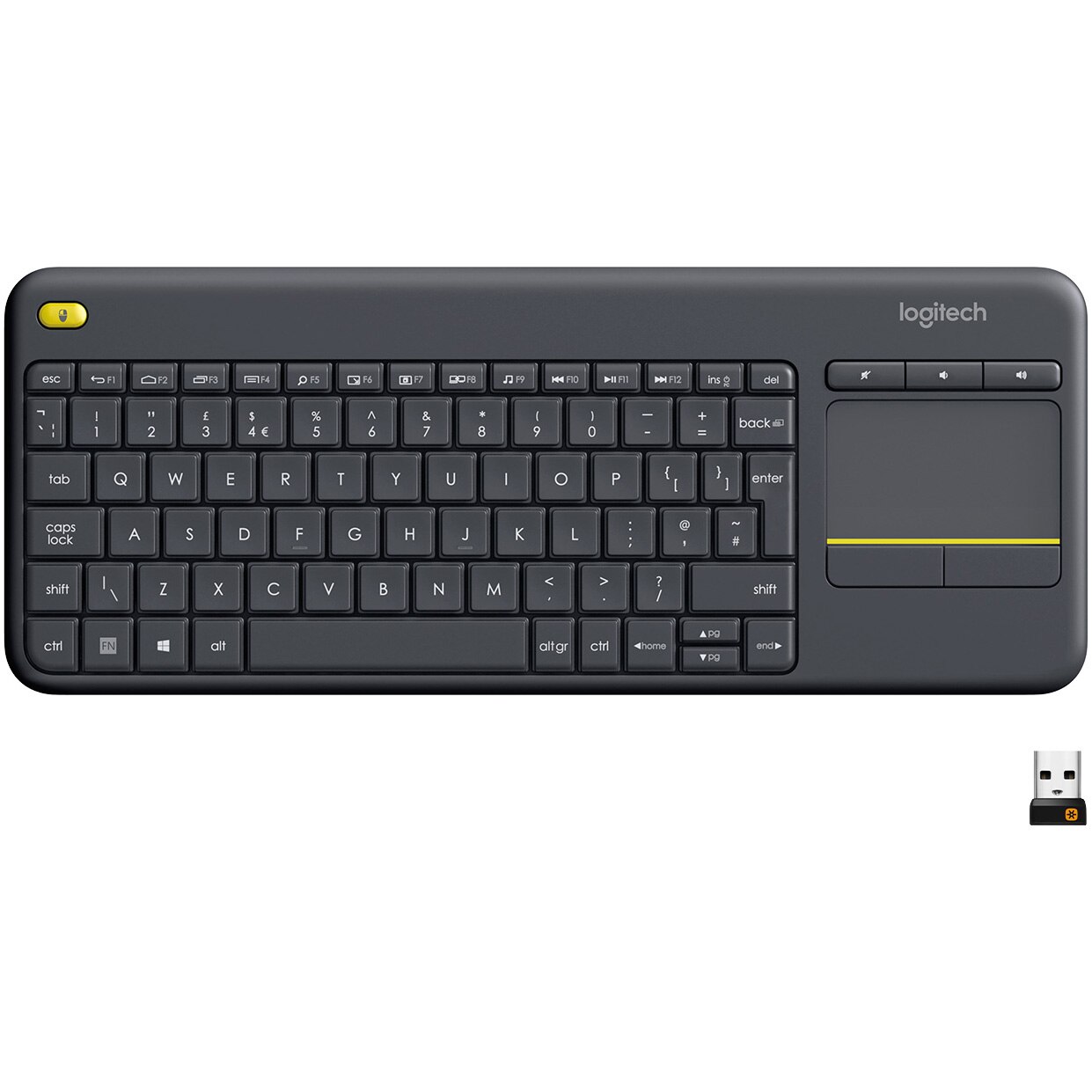 Fotografie Tastatura Wireless Logitech K400 Plus Dark, Touchpad, USB, Black