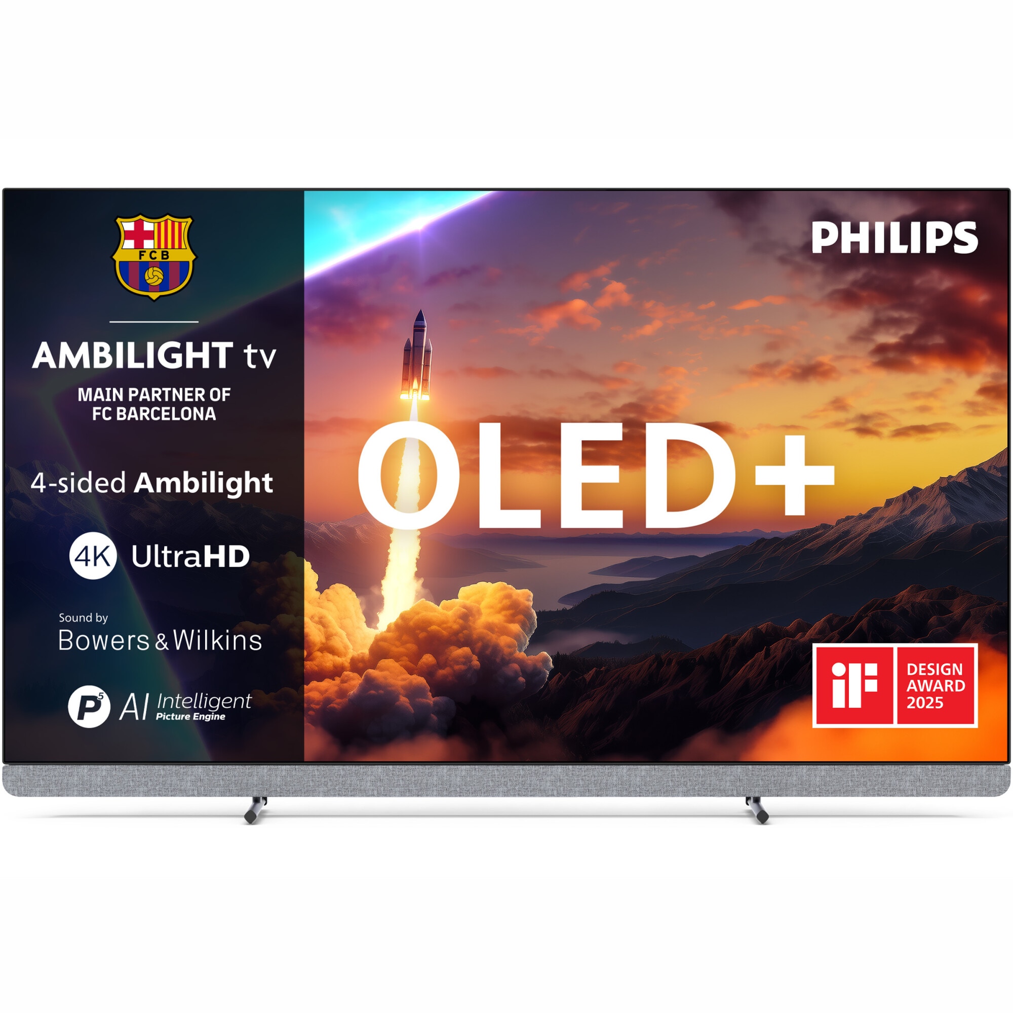 Fotografie Televizor Philips AMBILIGHT tv OLED+ 55OLED910, 139 cm, Google TV, 4K Ultra HD, 100 Hz, Clasa F