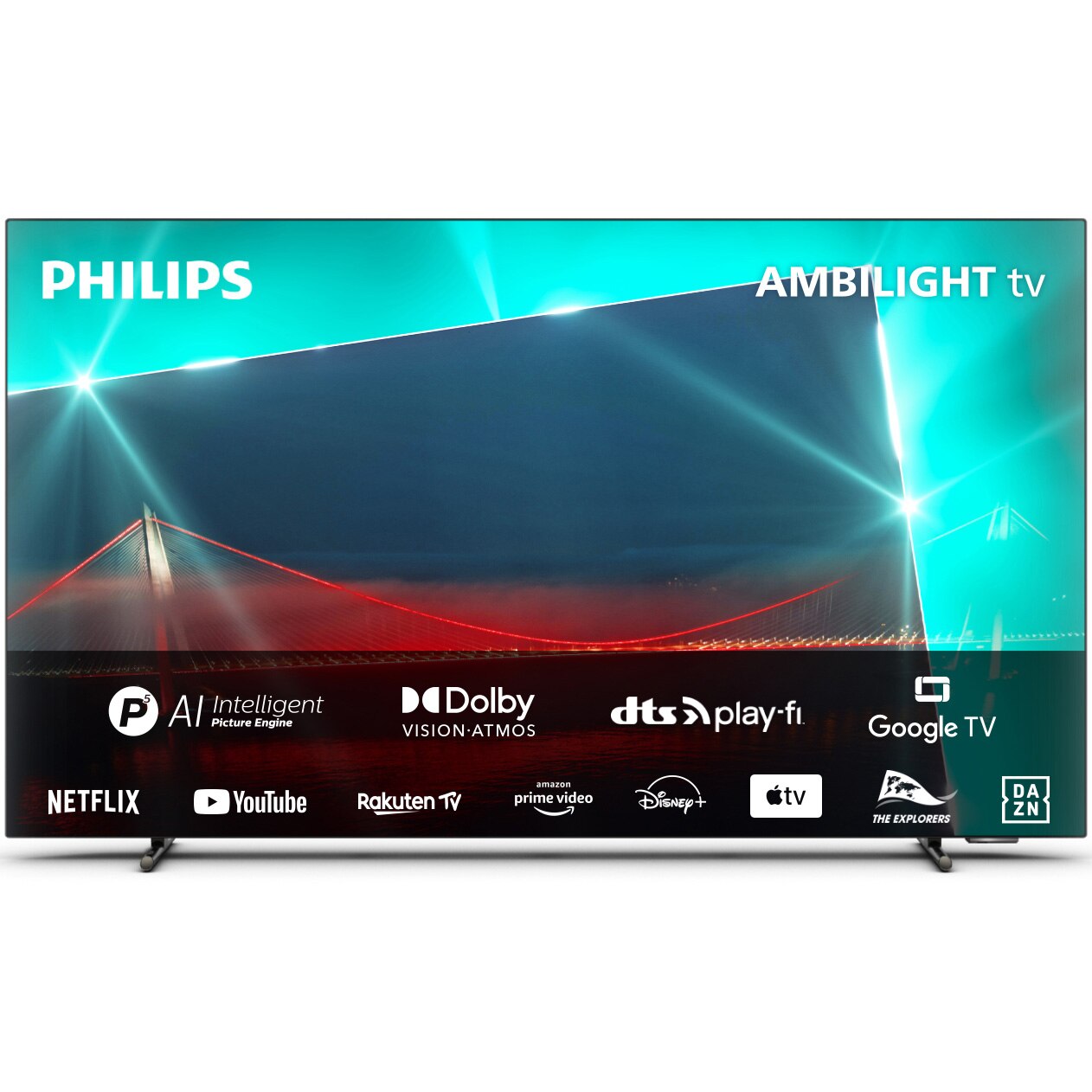 Fotografie Televizor Philips AMBILIGHT tv OLED 65OLED718, 164 cm, Google TV, 4K Ultra HD, 100 Hz, Clasa G (Model 2023)
