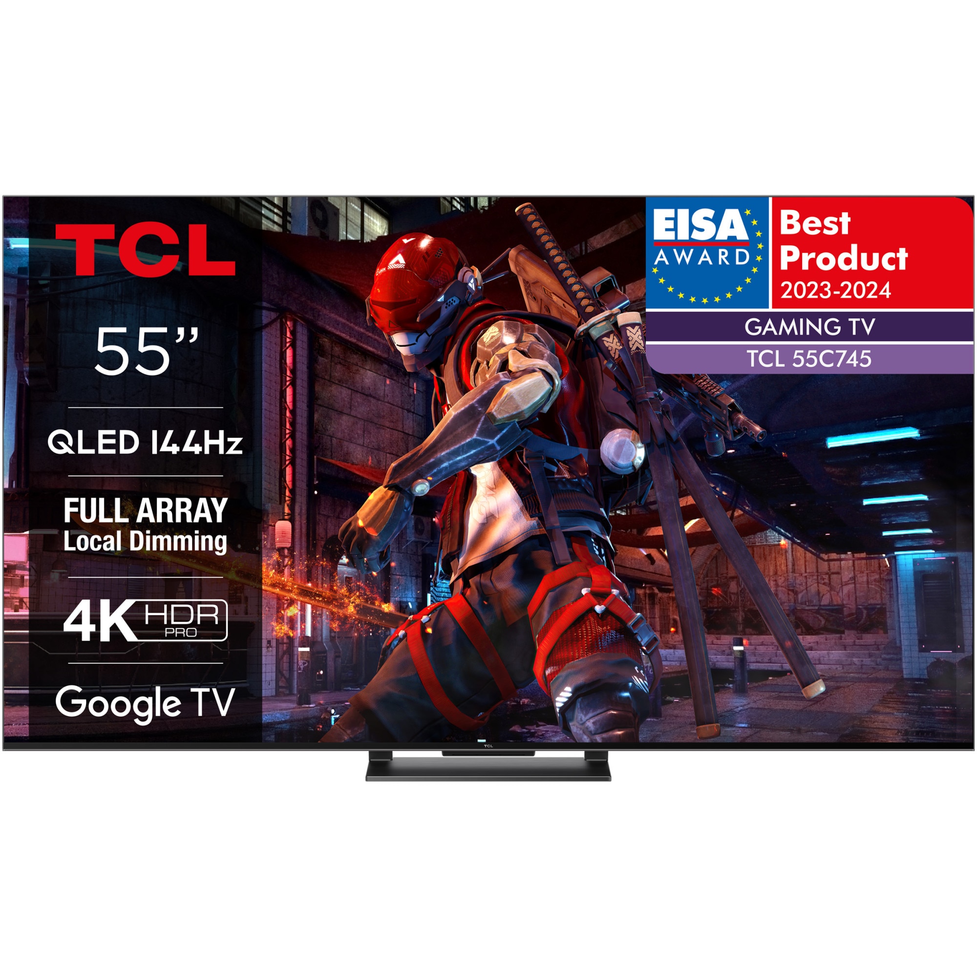Fotografie Televizor TCL QLED 55C745, 139 cm, Smart Google TV, 4K Ultra HD, 100 Hz, Clasa F (Model 2023)