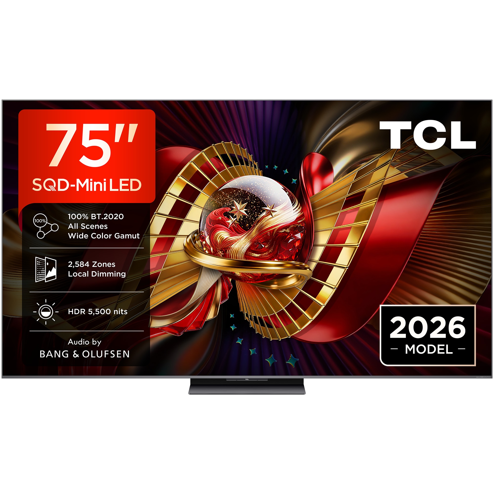 Fotografie Televizor TCL SQD-MiniLed 75C8L, 189 cm, QLED, Smart Google TV, 4K Ultra HD, 144Hz, Sunet Bang & Olufsen, Clasa D (Model 2026)