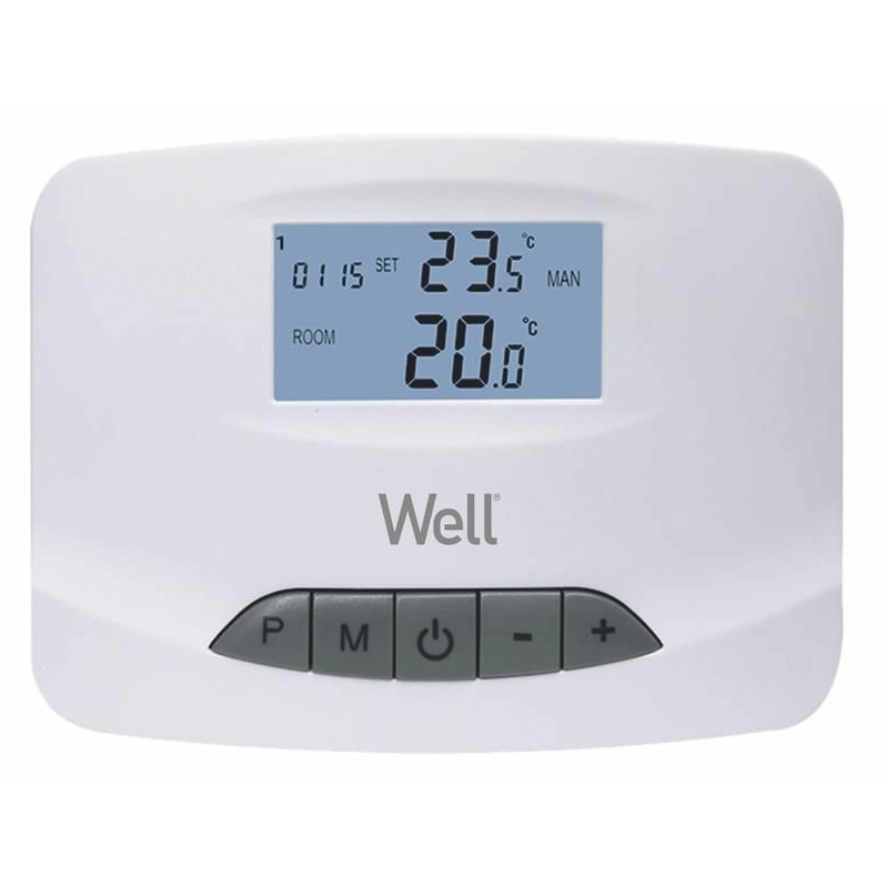 Fotografie Termostat electronic programabil cu afisaj digital Well THERMS-THERMALP-WL, 5-35°C domeniu reglaj temperatura, 1°C precizie, IP30, NTC 10KΩ element termosensibil