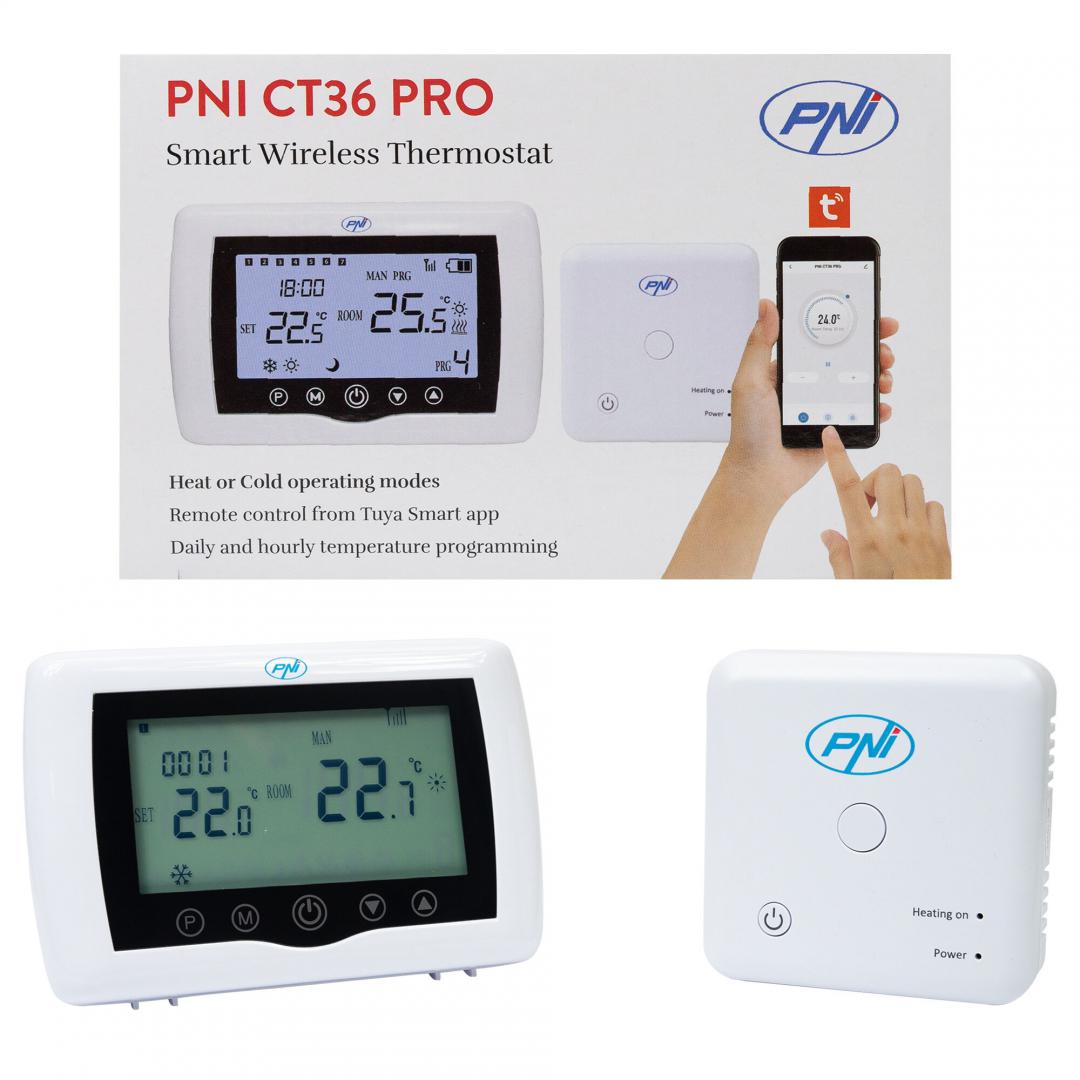 Fotografie Termostat inteligent PNI CT36 PRO fara fir, WiFi 2.4GHz, control prin Internet APP TuyaSmart, regim iarna-vara, pentru centrale termice