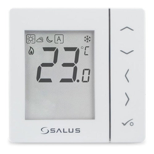 Fotografie Termostat neprogramabil Salus VS35W, montaj in doza, butoane tactile, alb, compatibil cu senzor de pardoseala