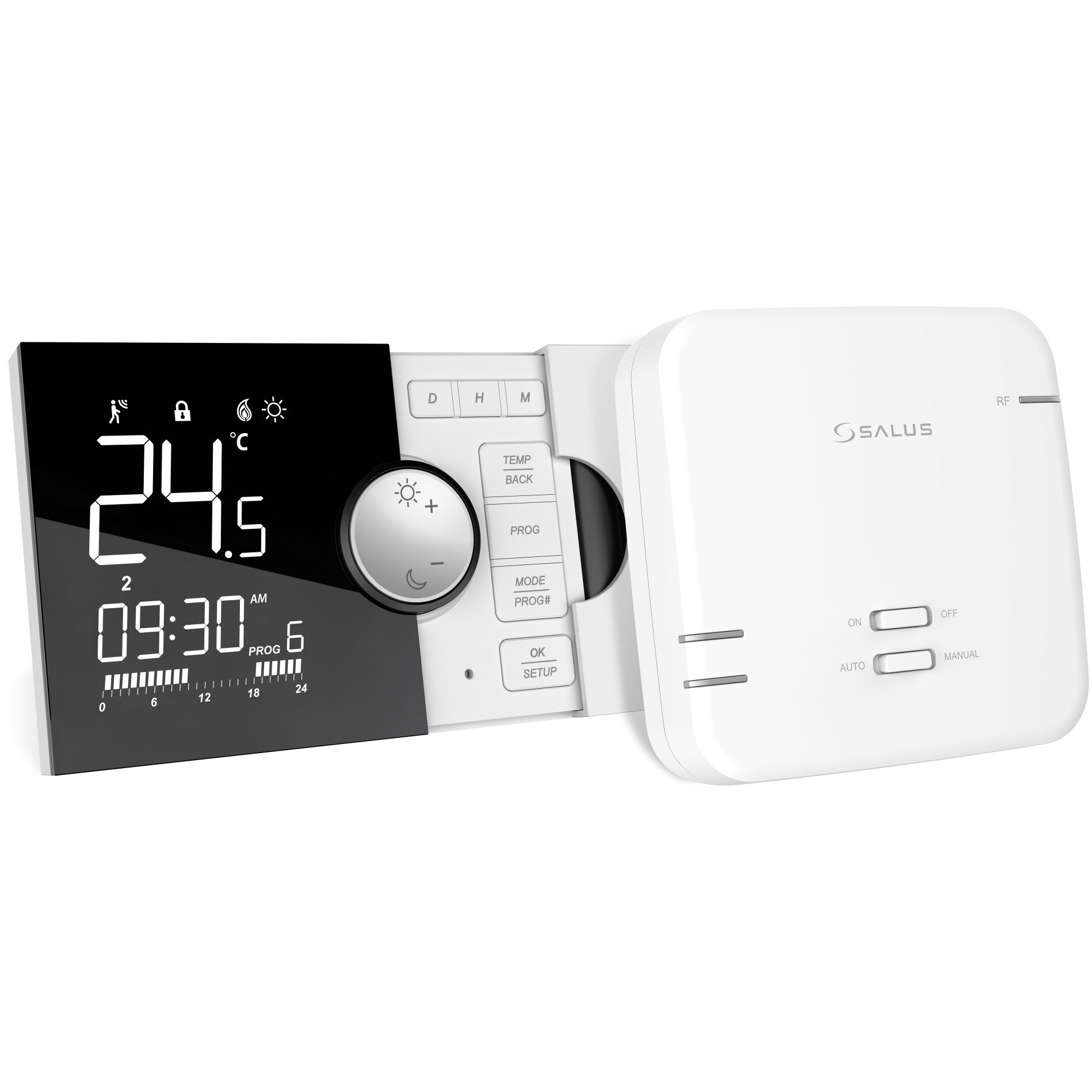 Fotografie Termostat programabil fara fir Salus 091PRO-RF, alimentare baterii AA, afisaj LCD, mod Boost, Manual, Vacanta, Anti-Inghet