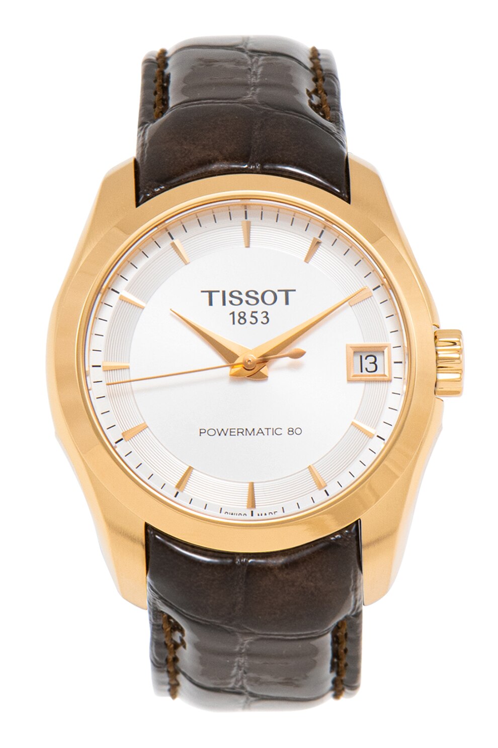 Fotografie Tissot, Ceas automatic cu o curea de piele, Maro coniac/Auriu rose