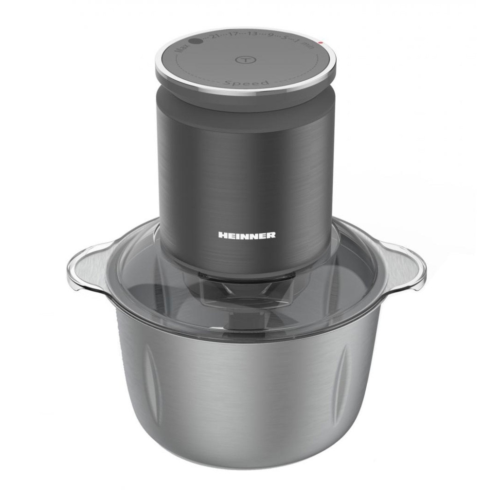 Fotografie Tocator de legume Heinner HMC-KD800SS, control digital, 800W, bol inox 3l, viteza variabila, 3 lame inox, angrenaj metalic, gri antracit