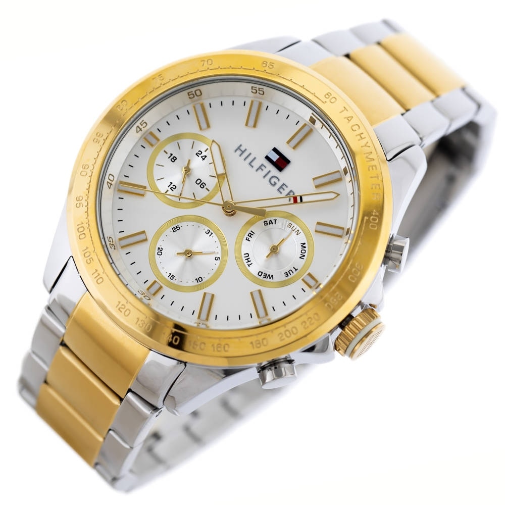 Fotografie Tommy Hilfiger, Ceas de otel inoxidabil cu functii multiple, Argintiu, Auriu
