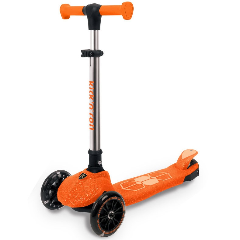 Fotografie Trotineta copii pliabila, portocaliu, Kick'n'Roll L5 Jelly, cu 3 roti luminoase si platforma cu banda de LED multicolorata, ghidon reglabil, 3+ ani, suport maxim 50kg
