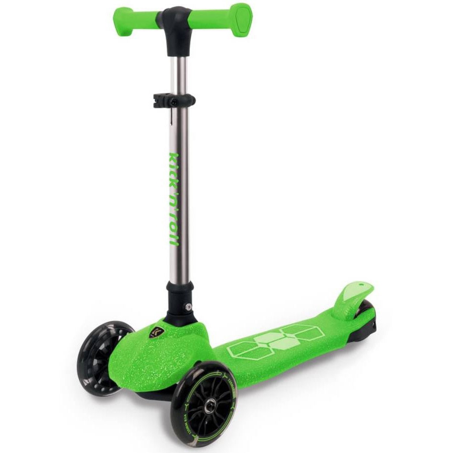 Fotografie Trotineta copii pliabila, verde, Kick'n'Roll L5 Jelly, cu 3 roti luminoase si platforma cu banda de LED multicolorata, ghidon reglabil, 3+ ani, suport maxim 50kg
