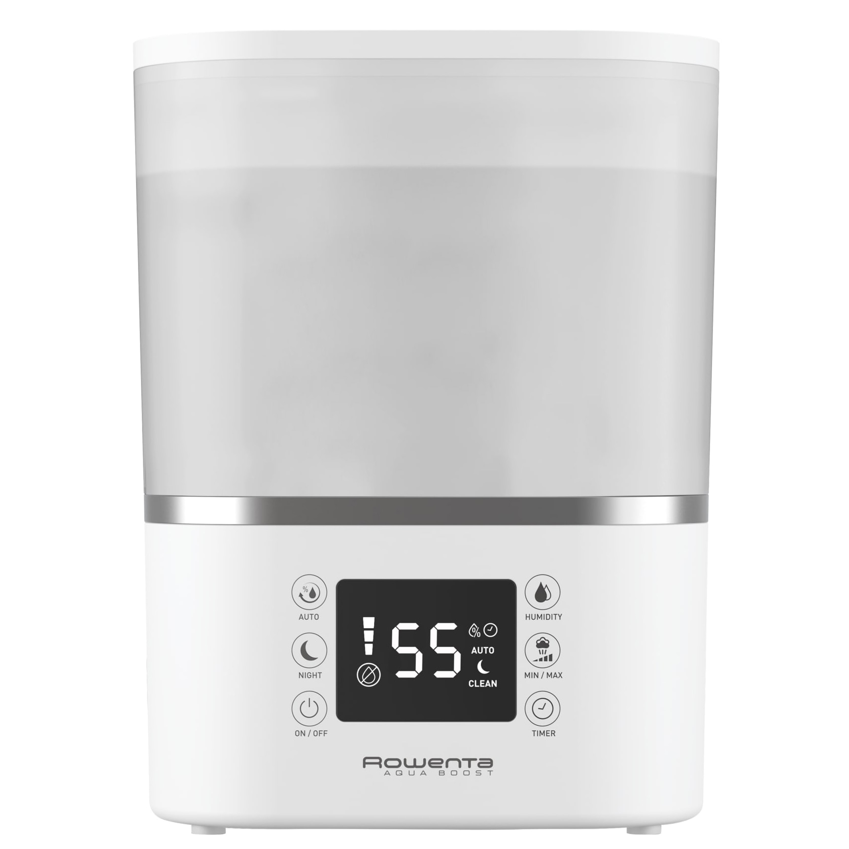 Fotografie Umidificator ROWENTA Aqua Boost HU4020F0, acoperire 50 m2, flux de aer de 380 ml/h, rezervor 2.5L, ecran LED, timer, alb/argintiu