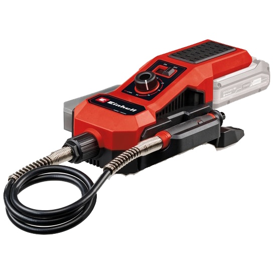 Fotografie Unealta de slefuit/gravat pe acumulator Einhell Expert TE-MT 18/34 Li Solo Power X-Change 18 V, ax 92 cm, tija de gravura, controlul vitezei, set de accesorii din 55 de piese, fara incarcator/acumulator