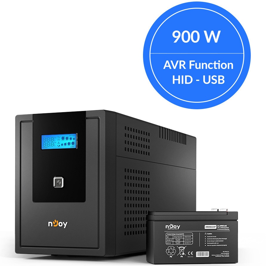 Fotografie UPS NJOY Cadu 1500, 1500VA/900W, Line Interactive, AVR, Auto-Restart, Ecran LCD