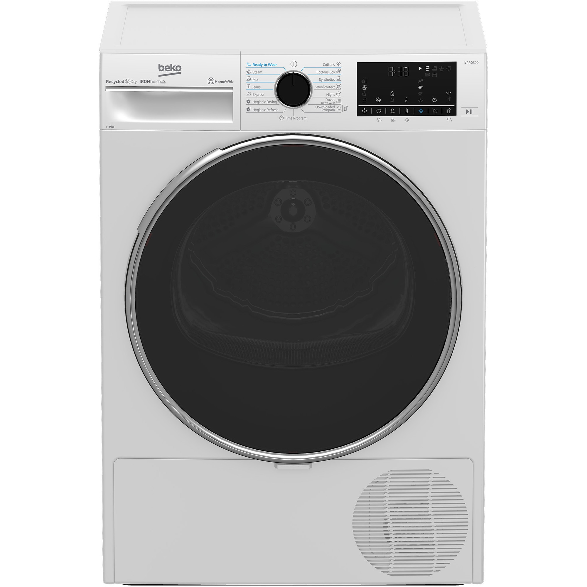 Fotografie Uscator de rufe BEKO B5T69233WEU, 9 kg, 15 programe, HomeWhiz, Steam Refresh, Pompa de caldura, Clasa C, alb