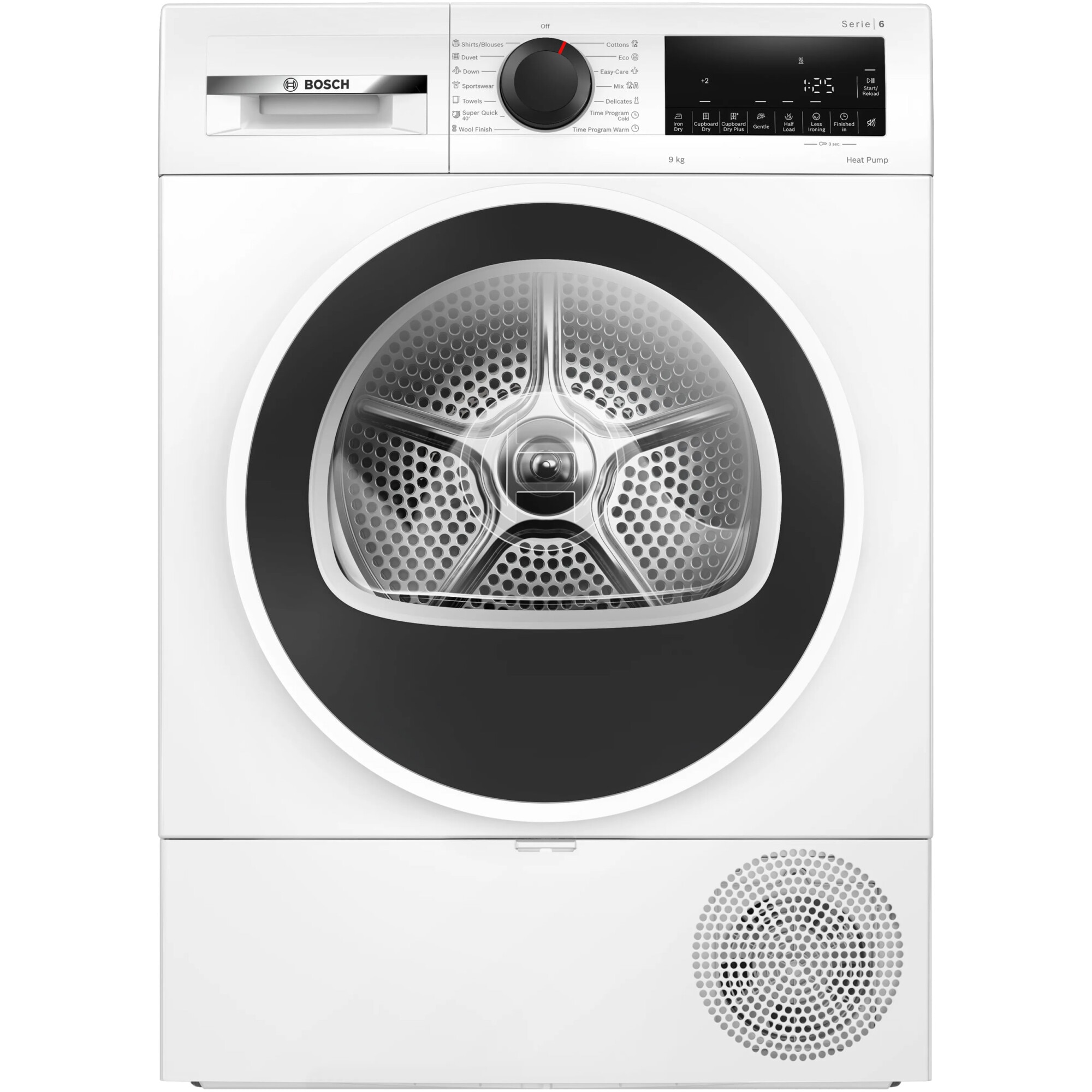Fotografie Uscator de rufe Bosch WQG24101BY, Pompa de caldura, 9 Kg, 18 programe, AutoDry Technology, AntiVibration, Filtru EasyClean, Clasa D, Alb