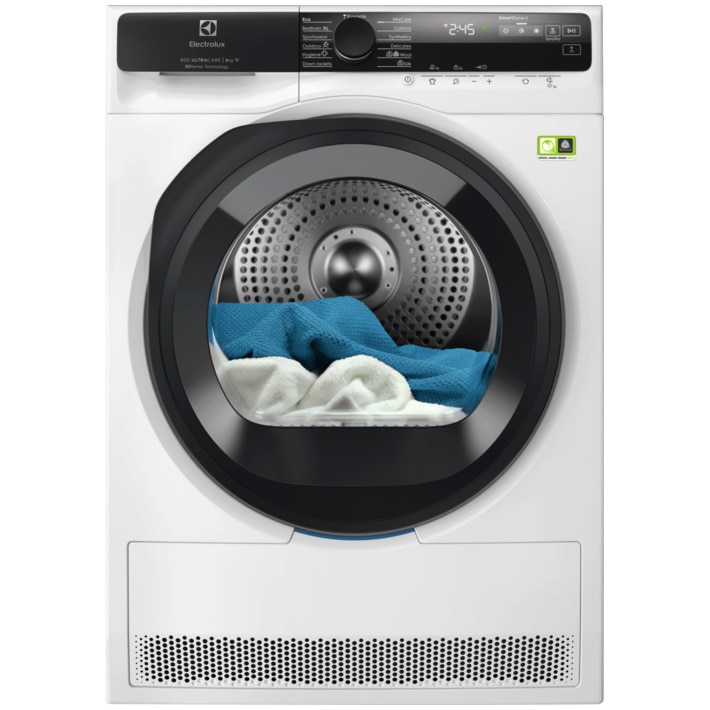 Fotografie Uscator de rufe Electrolux EW8D585UCE, Pompa de caldura, 8 kg, Clasa B, Wi-Fi, motor Inverter, display TFT, UltraCare, DelicateCare, 3DSense+, SmartSelect, Alb