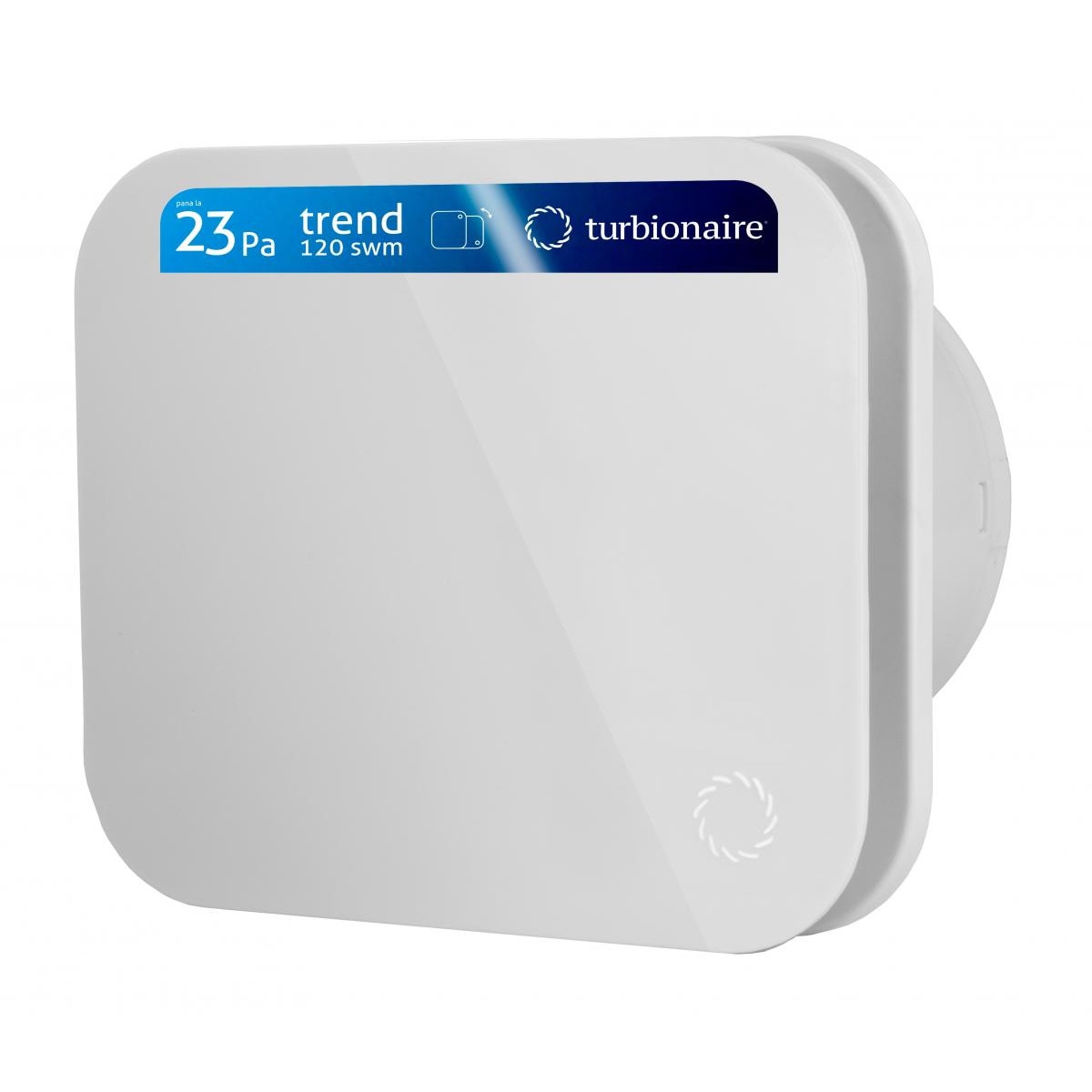 Fotografie Ventilator baie Turbionaire TREND 120 SWM, Clapeta antiretur, Diametru racord 120mm, Silentios, Protectie IPX4, Aspiratie perimetrala, Design minimalist, Instalare flexibila, Panou frontal alb mat
