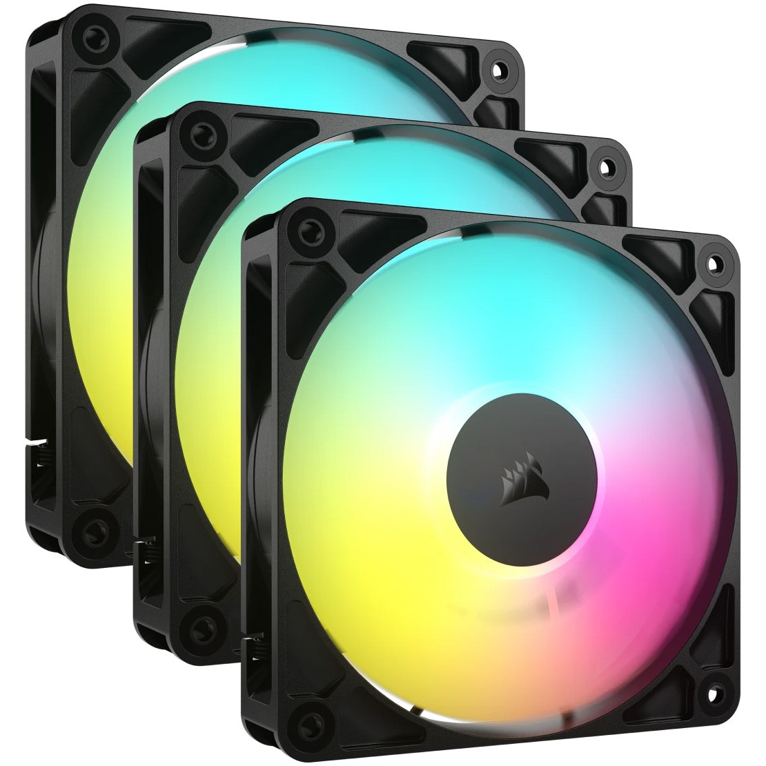 Fotografie Ventilator Corsair RS120 ARGB 120mm PWM, 420 - 2100 RPM, Triple Pack, Negru