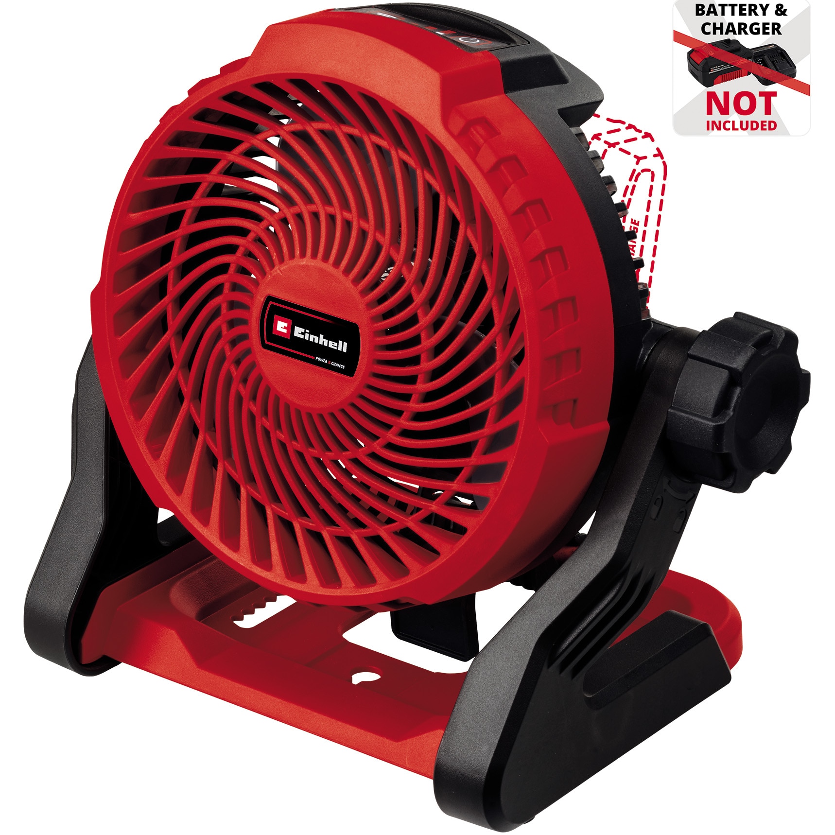 Fotografie Ventilator pe acumulator Einhell Power-X-Change GE-CF 18/2200 Li, 180 mm diametrul ventilatorului, 0 - 360° interval de pivotare, fara acumulator/incarcator