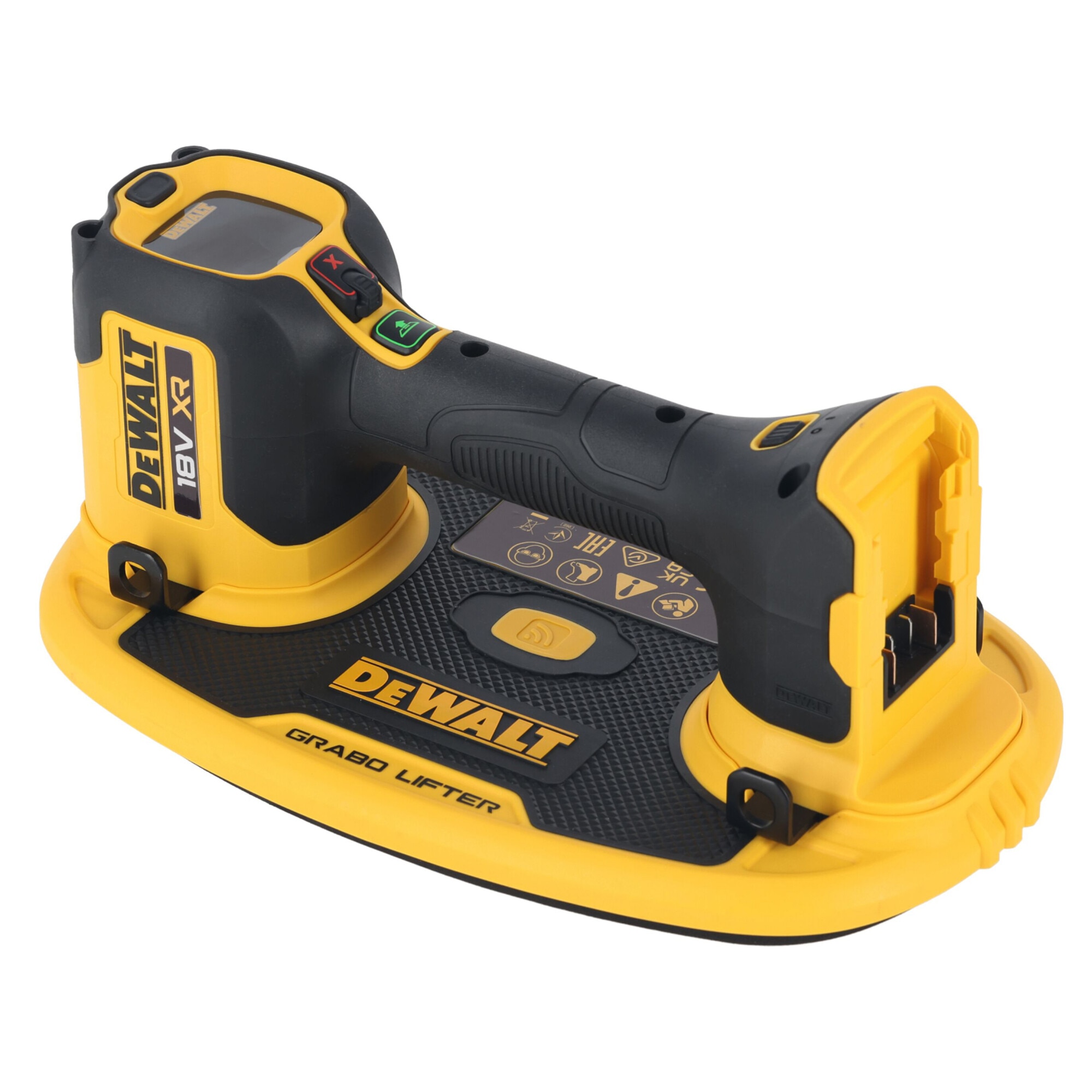 Fotografie Ventuza vacuum electrica profesionala pe acumulator DeWALT DCE590N, 18V XR Grabo, capacitate ridicare 120 kg, aplicatii multiple, sistem inteligent de mentinere a presiunii, protectie descarcare acumulator, nu include incarcator/acumulator